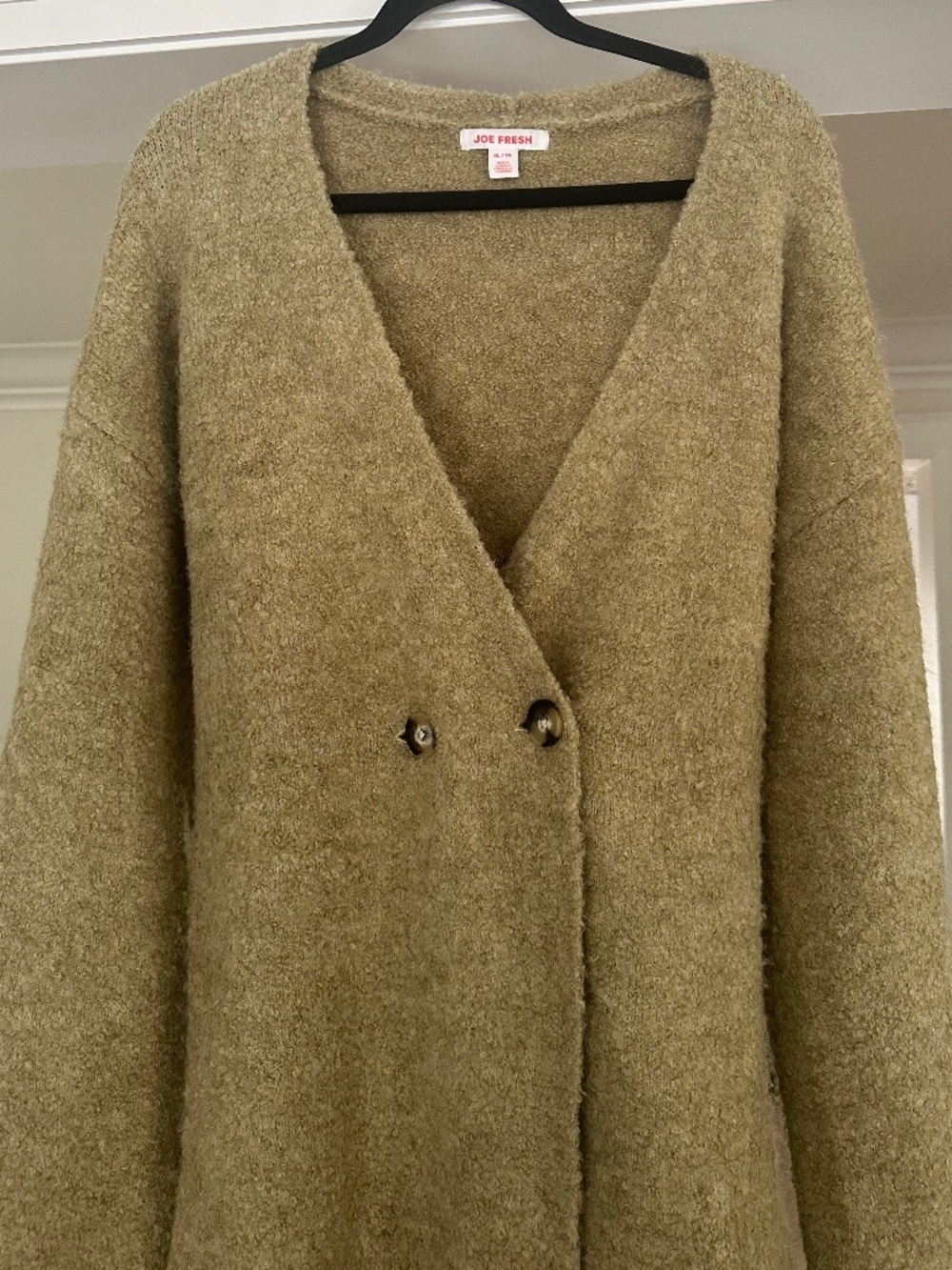 JOE FRESH - Yellow Green Boucle Cozy Double-Breasted Cardigan - Size XL - Picture 6 of 16